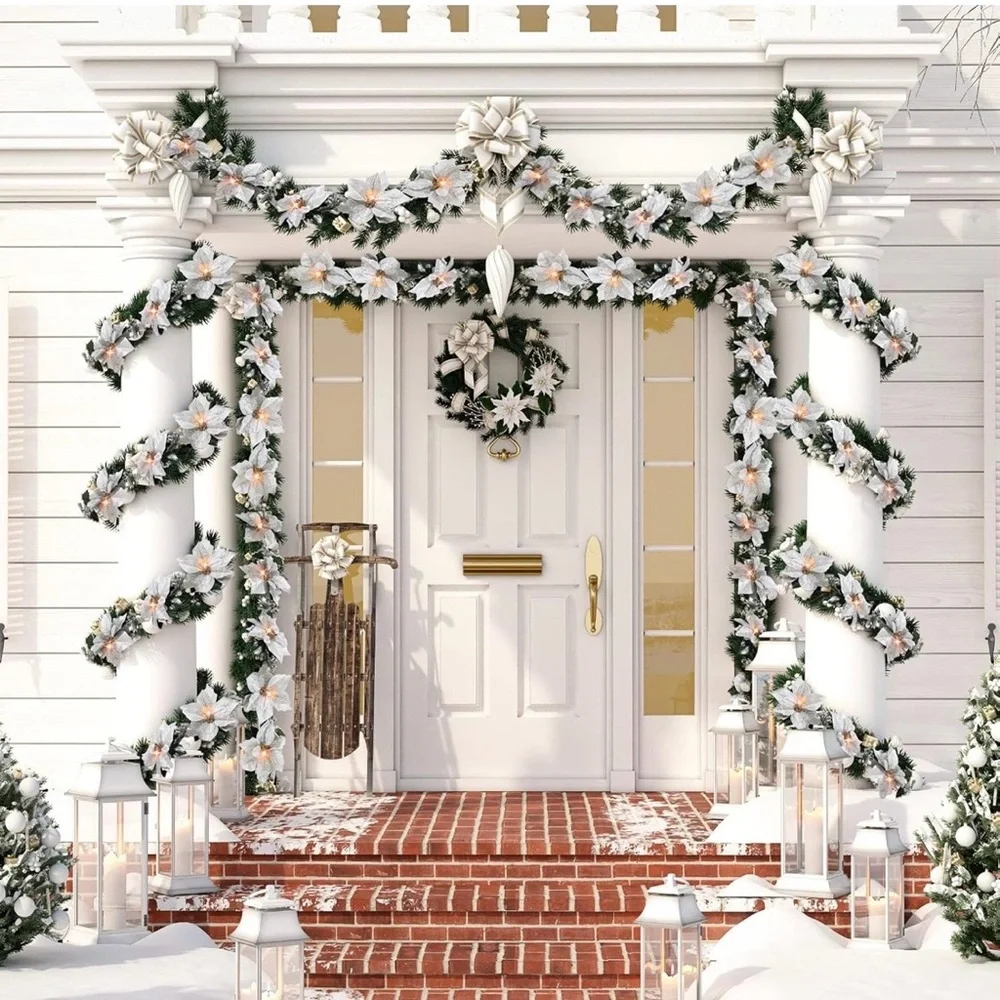White LED Poinsettia Holiday Lights